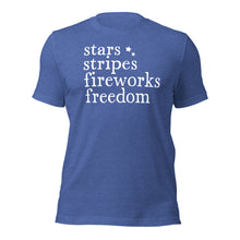 Load image into Gallery viewer, Summer Collection: Stars stripes fireworks freedom Unisex Short Sleeve T-shirt