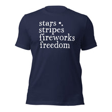Load image into Gallery viewer, Summer Collection: Stars stripes fireworks freedom Unisex Short Sleeve T-shirt