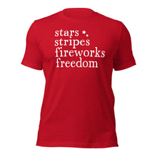 Load image into Gallery viewer, Summer Collection: Stars stripes fireworks freedom Unisex Short Sleeve T-shirt