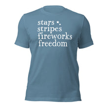 Load image into Gallery viewer, Summer Collection: Stars stripes fireworks freedom Unisex Short Sleeve T-shirt
