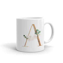 Load image into Gallery viewer, Gold letter mug with one design choice per letter