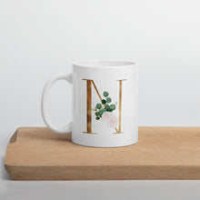 Load image into Gallery viewer, Gold letter mug with one design choice per letter