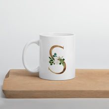 Load image into Gallery viewer, Gold letter mug with one design choice per letter