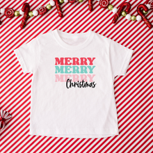 Load image into Gallery viewer, Christmas collection: Merry Merry Merry Christmas Youth Short Sleeve T-Shirt