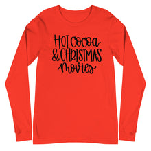 Load image into Gallery viewer, Christmas collection: Hot Cocoa & Christmas movies Unisex Long Sleeve T-shirt