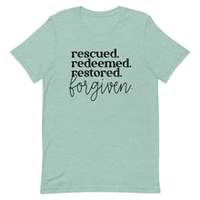Load image into Gallery viewer, Rescued Redeemed Restored Forgiven Unisex short sleeve T-Shirt