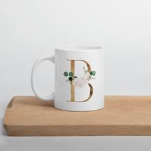 Load image into Gallery viewer, Gold letter mug with one design choice per letter