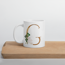 Load image into Gallery viewer, Gold letter mug with one design choice per letter