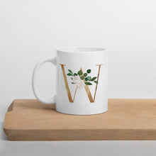 Load image into Gallery viewer, Gold letter mug - W with one design choice