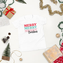 Load image into Gallery viewer, Christmas collection: Merry Merry Merry Christmas Youth Short Sleeve T-Shirt
