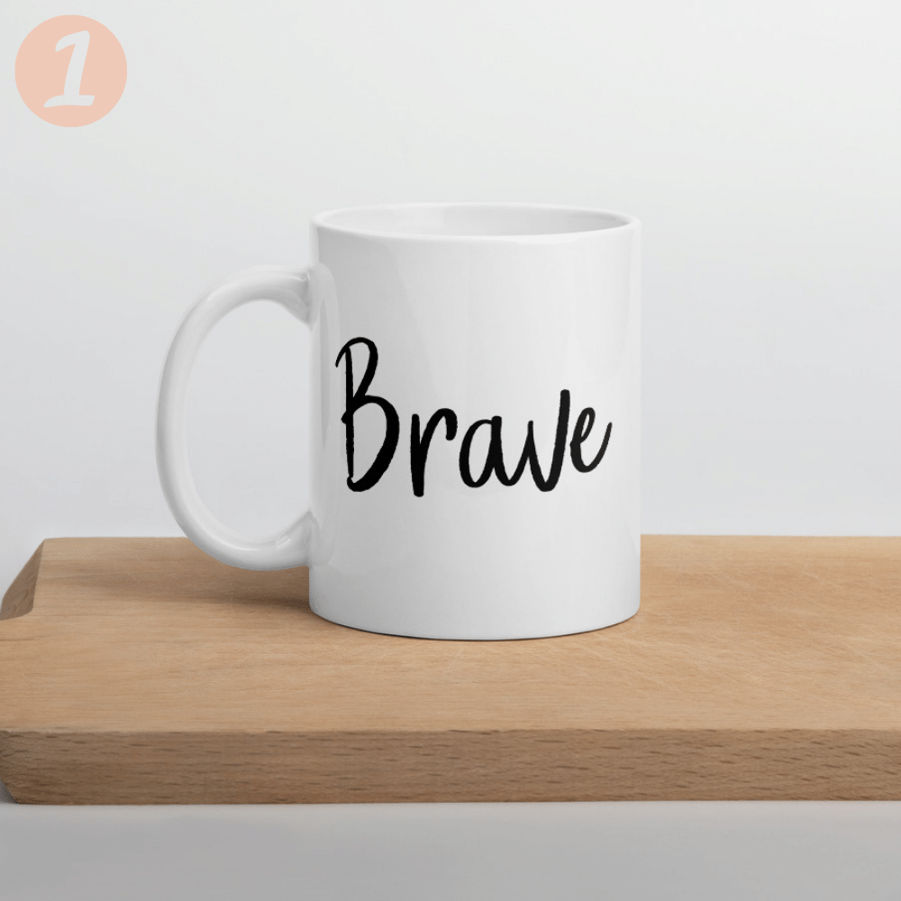 Brave mug with font choices