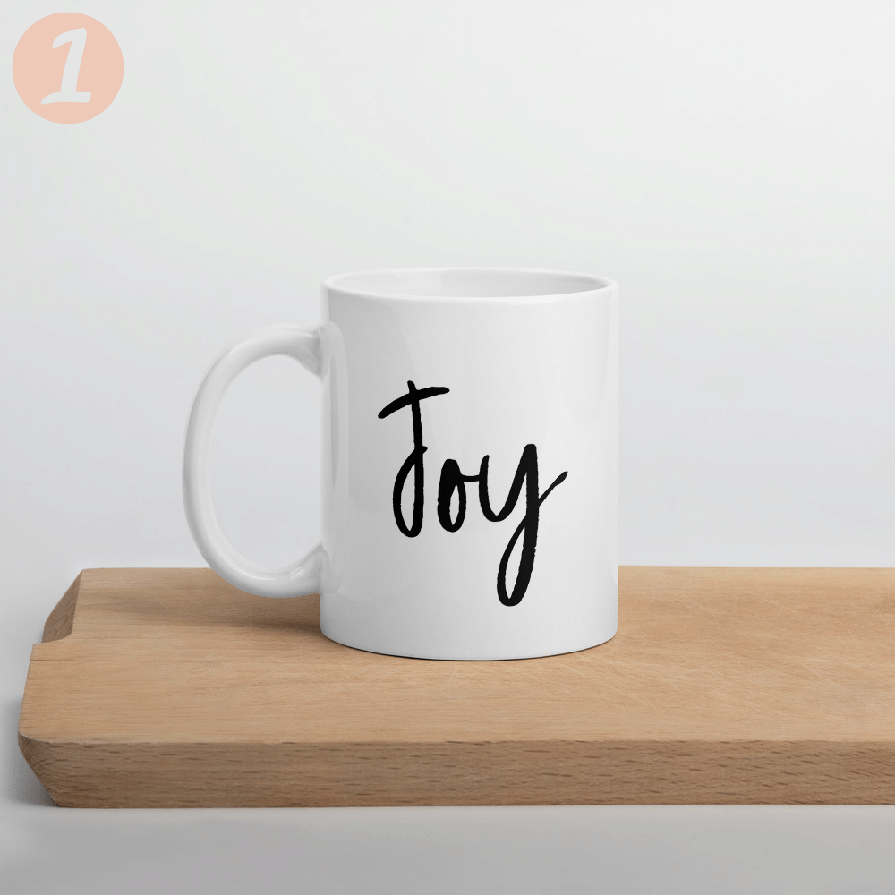 Joy mug with font choices