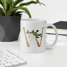 Load image into Gallery viewer, Gold letter mug - W with one design choice
