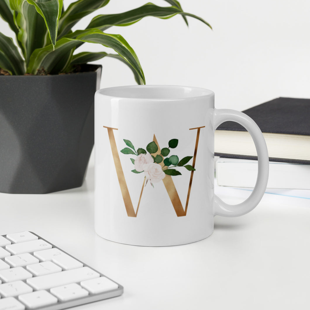 Gold letter mug - W with one design choice
