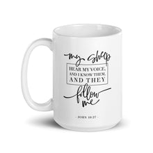 Load image into Gallery viewer, My sheep hear my voice mug with one design choice
