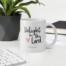 Load image into Gallery viewer, Delight in the Lord mug with one design choice
